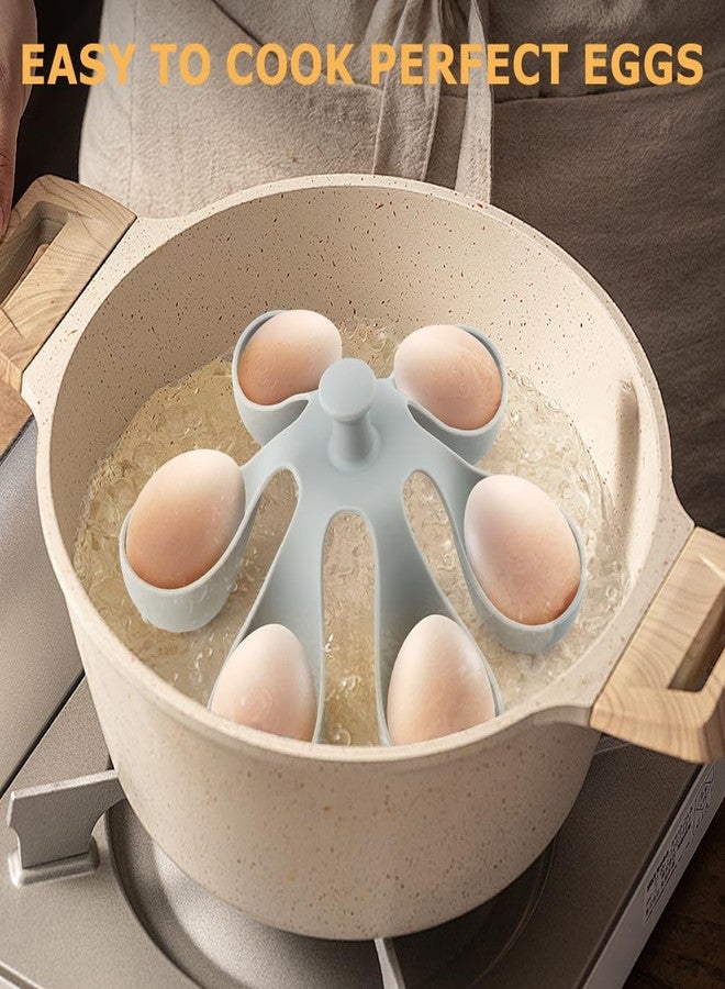 Restynic Silicone Egg Boiler Rack for 6 Eggs, Anti-Scald Handle & Drainage Holes, Fits Families, Dorms & Small Kitchens, Easy Storage & Quick Clean-Up - Image 2